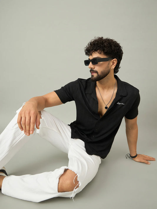 Men Textured Shirt Black - Reprise