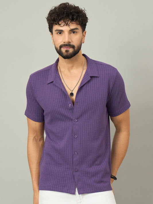 Men Purple Textured Half Sleeve Shirt - Reprise