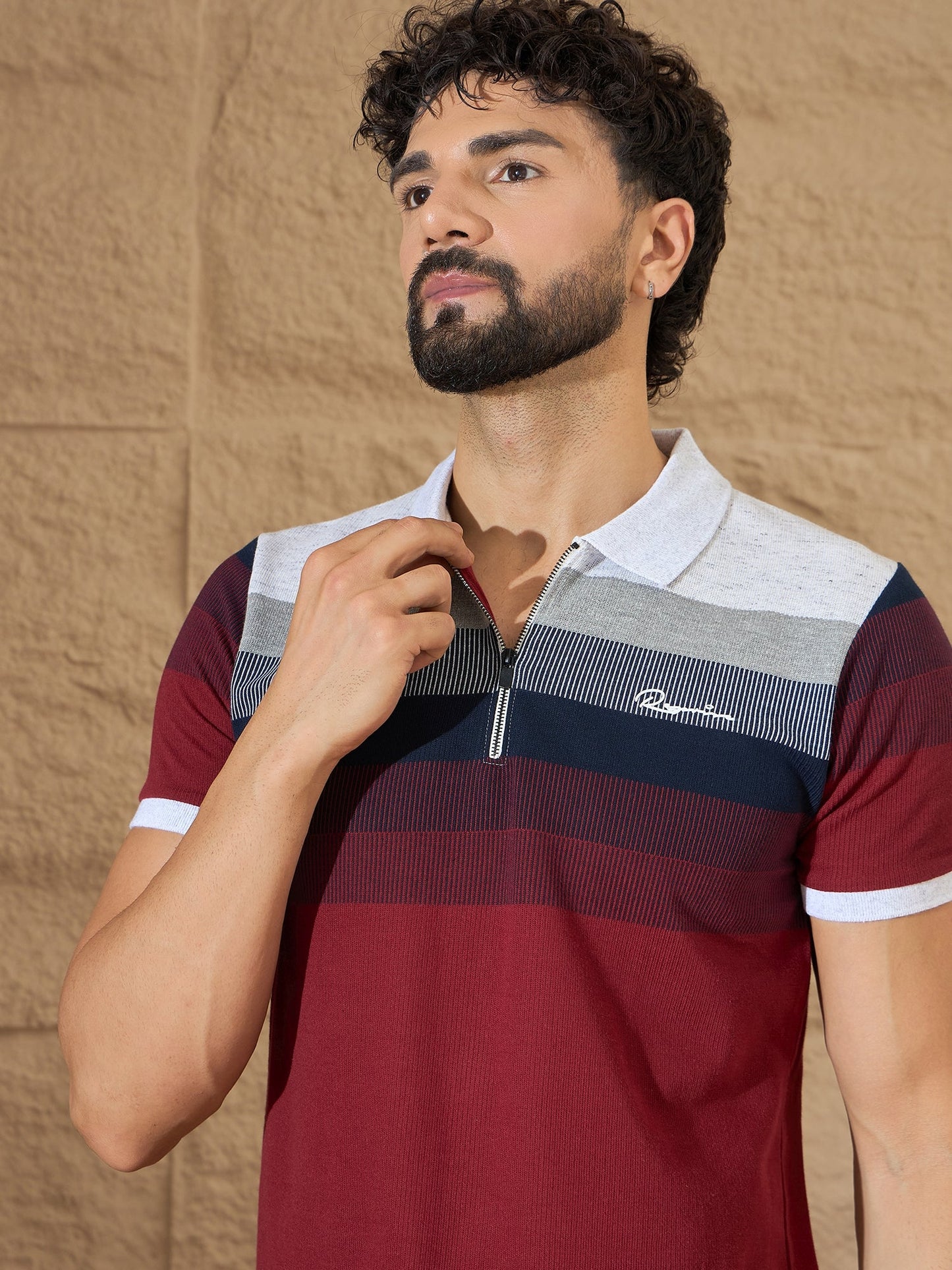 Men Striped Polo T-Shirt Maroon - Reprise