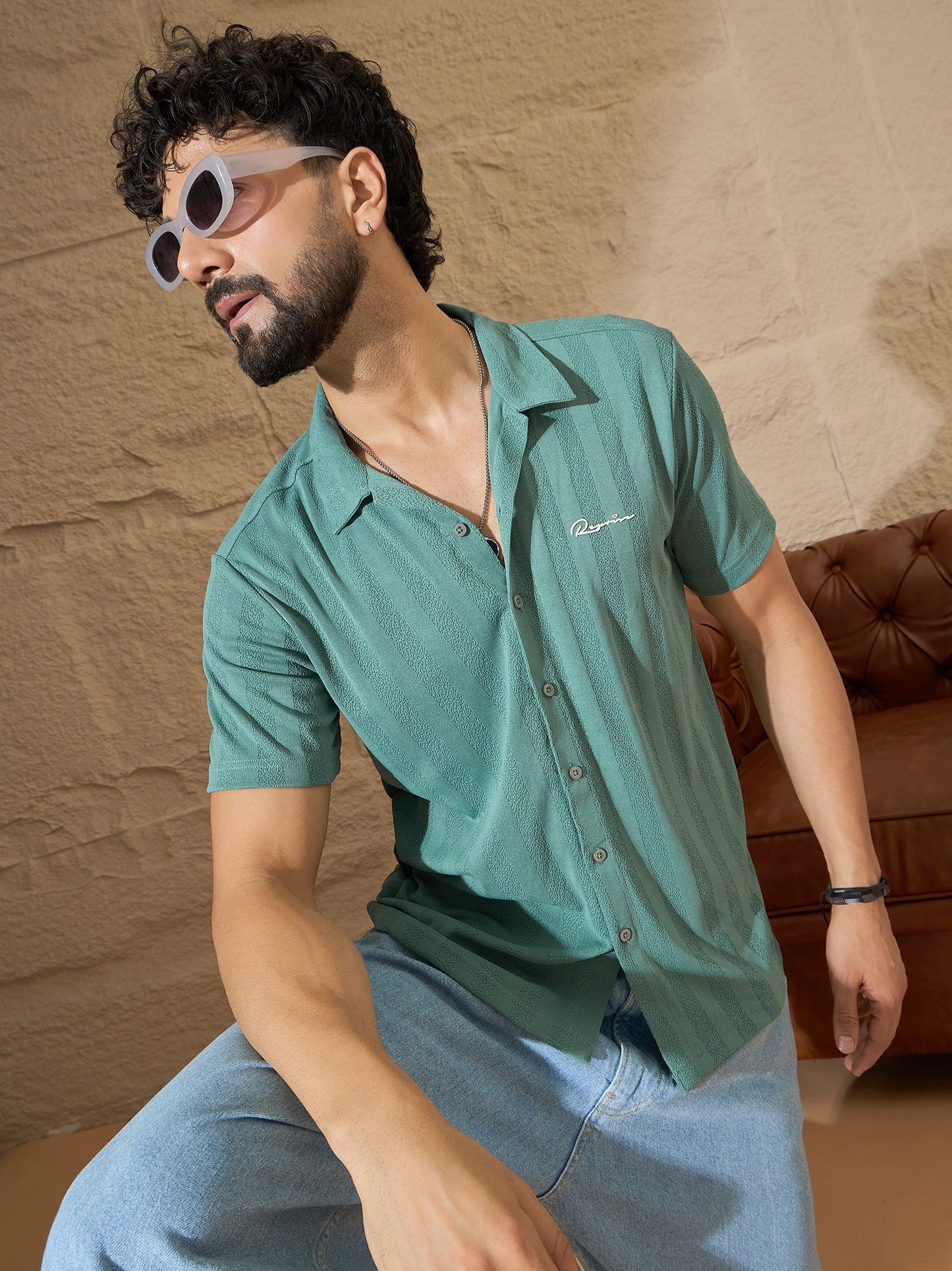 Men Textured Shirt Sea Green - Reprise