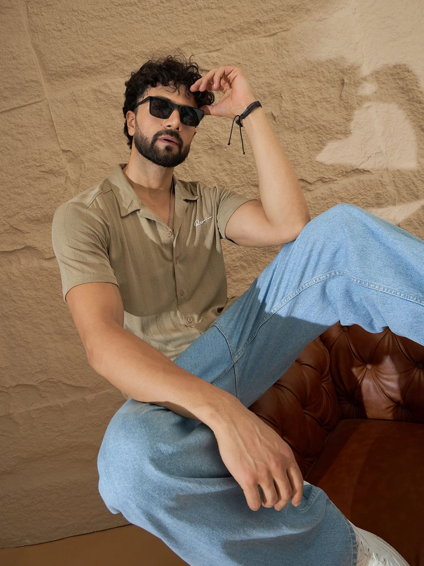 Men Textured Casual Shirt Beige - Reprise