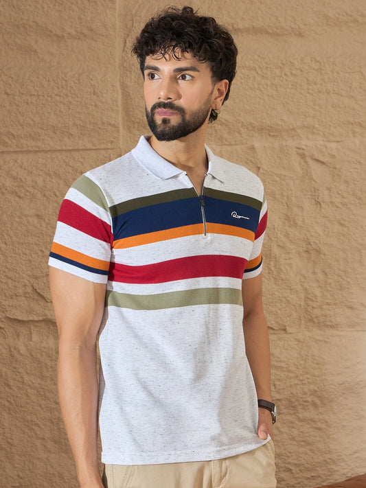 Men Striped Polo T-Shirt White - Reprise