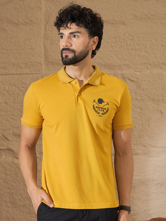 Men Printed Polo T-Shirt Mustard - Reprise