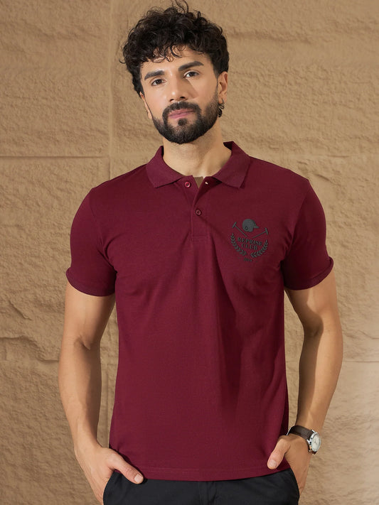Men Printed Polo T-Shirt Maroon - Reprise