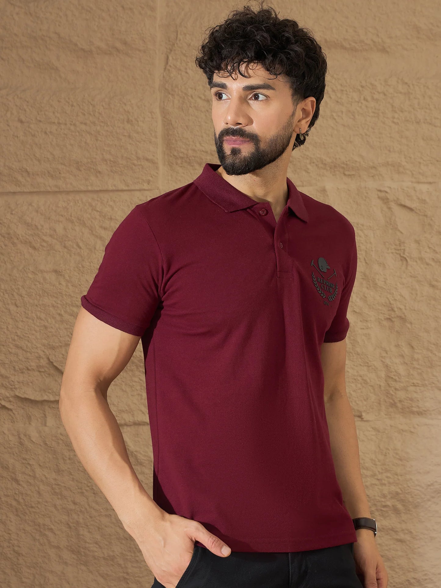 Men Printed Polo T-Shirt Maroon - Reprise