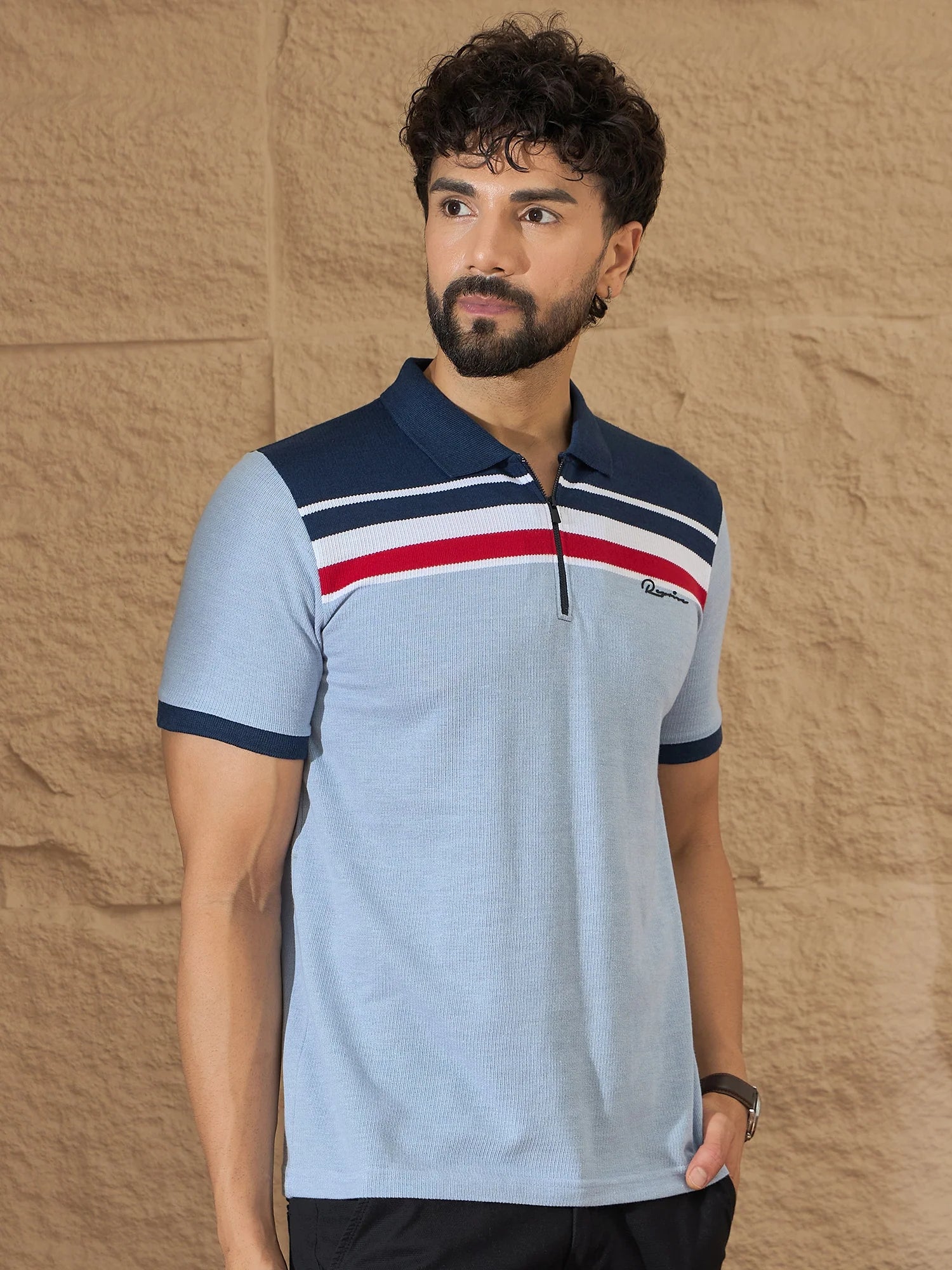 Men Striped Polo T-shirt Light Blue - Reprise