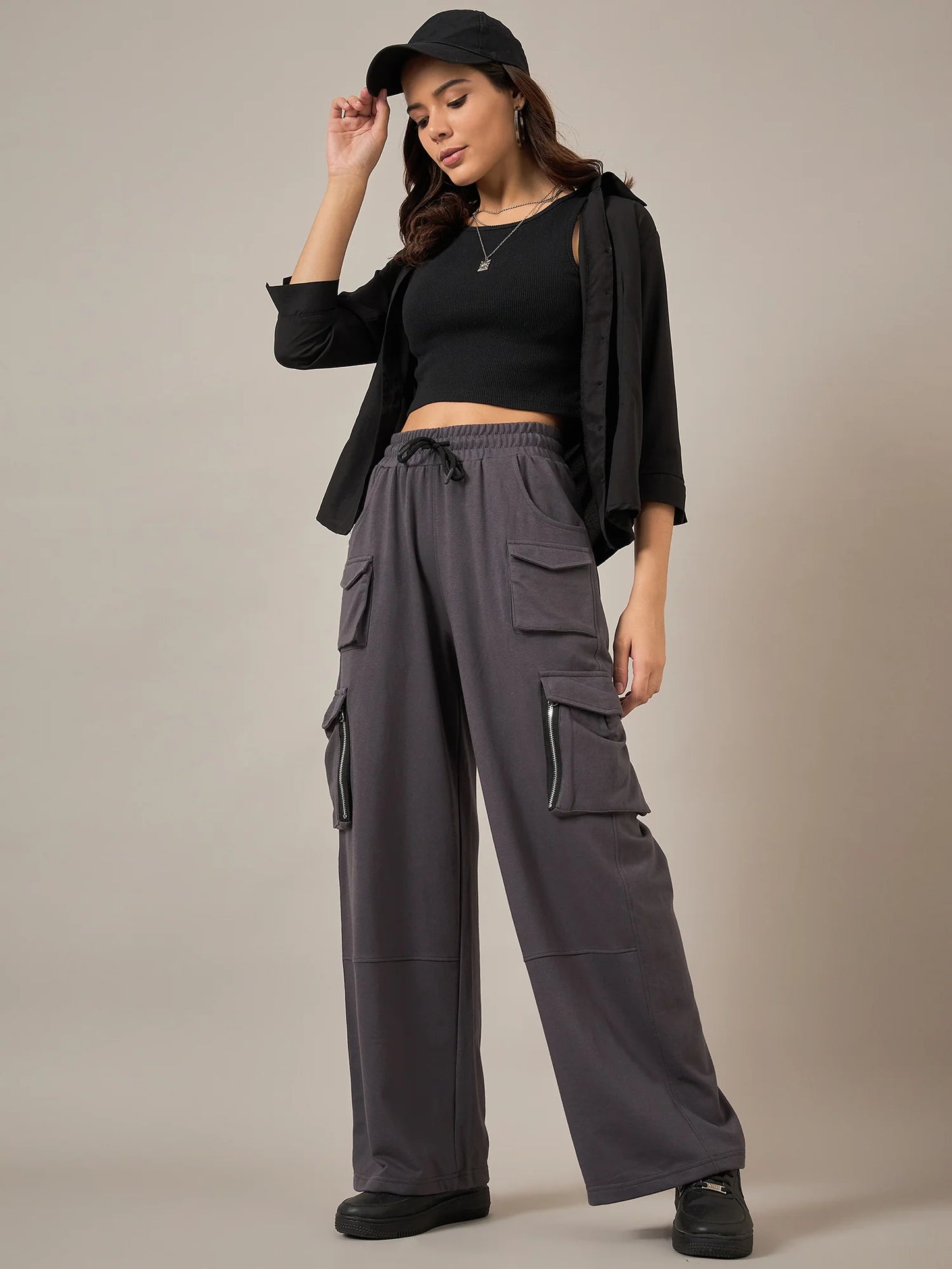 Women Baggy Fit Pant Grey