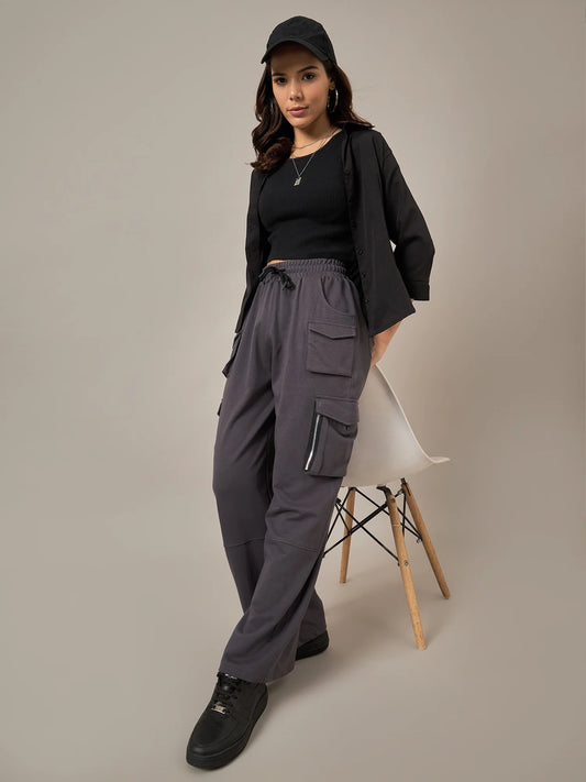 Women Baggy Fit Pant Grey