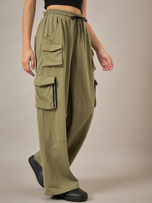 Women Olive Baggy Fit Pant