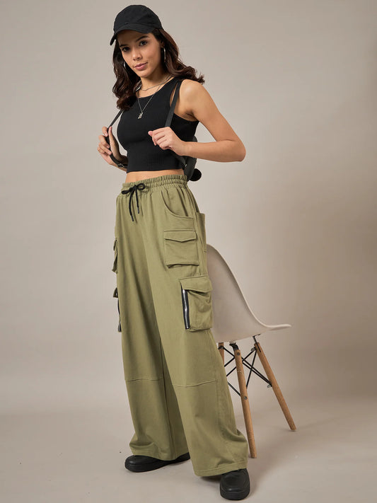 Women Olive Baggy Fit Pant