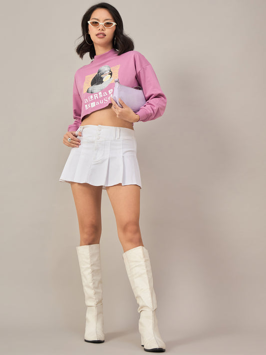 Pink Women Solid Cropped Sweatshirt