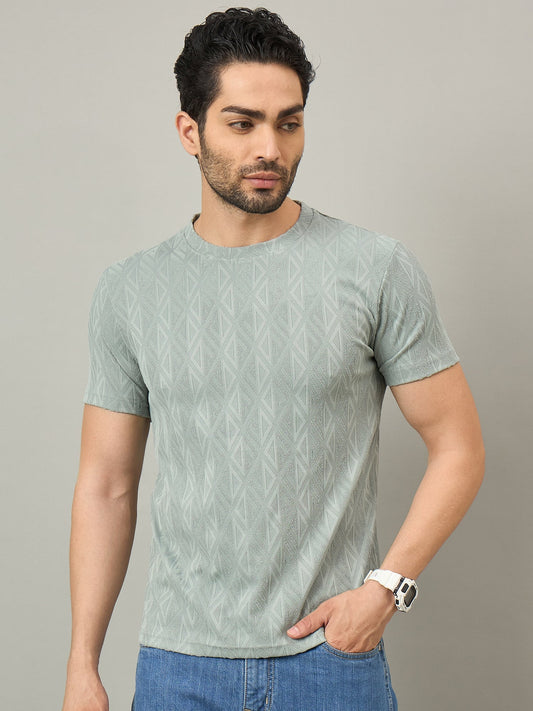 Men Textured Round Neck T-shirt Sage