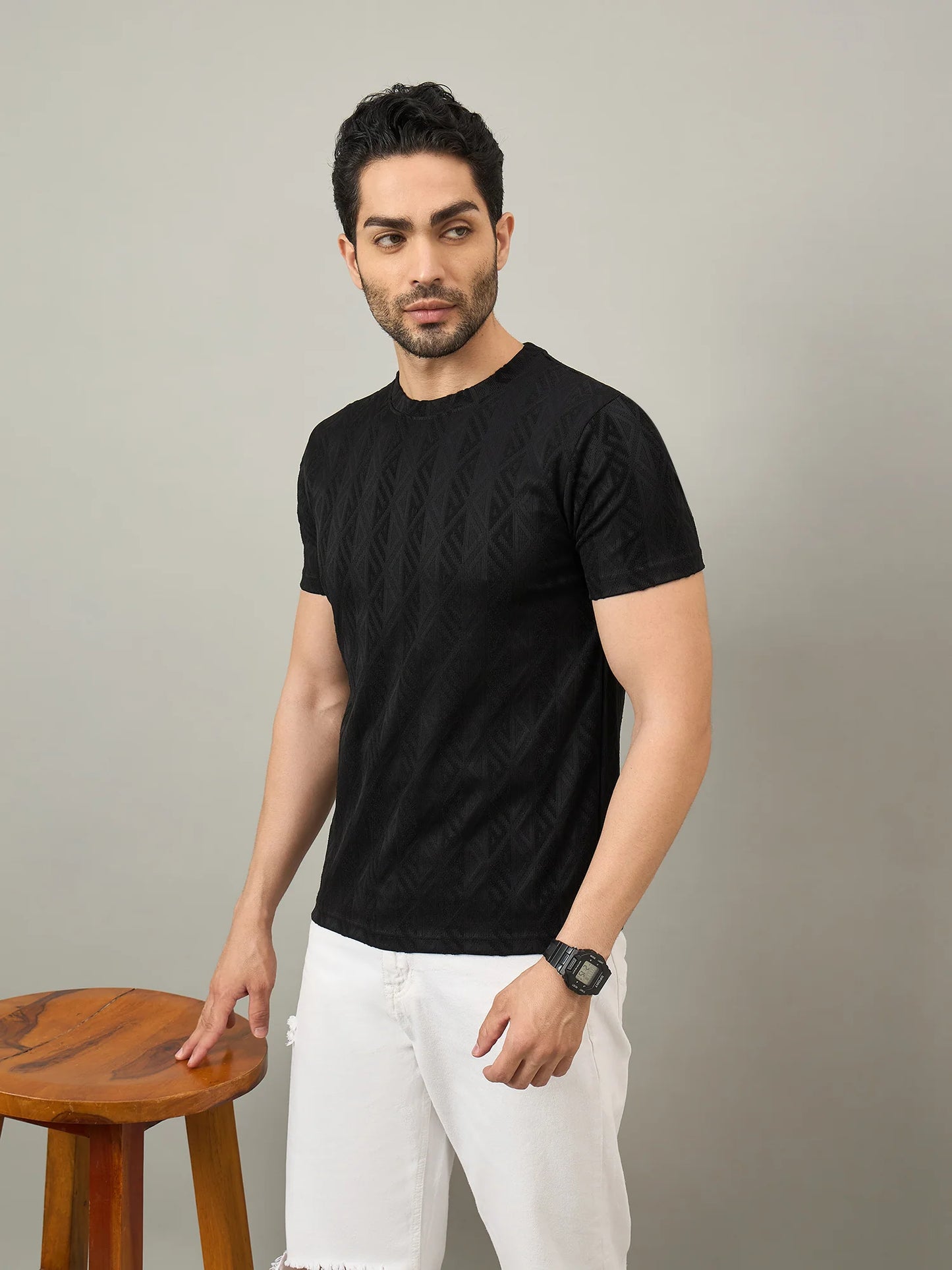 Men Printed Round Neck T-shirt Black