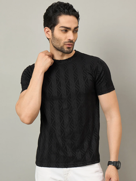 Men Textured Round Neck T-Shirt Black - Reprise