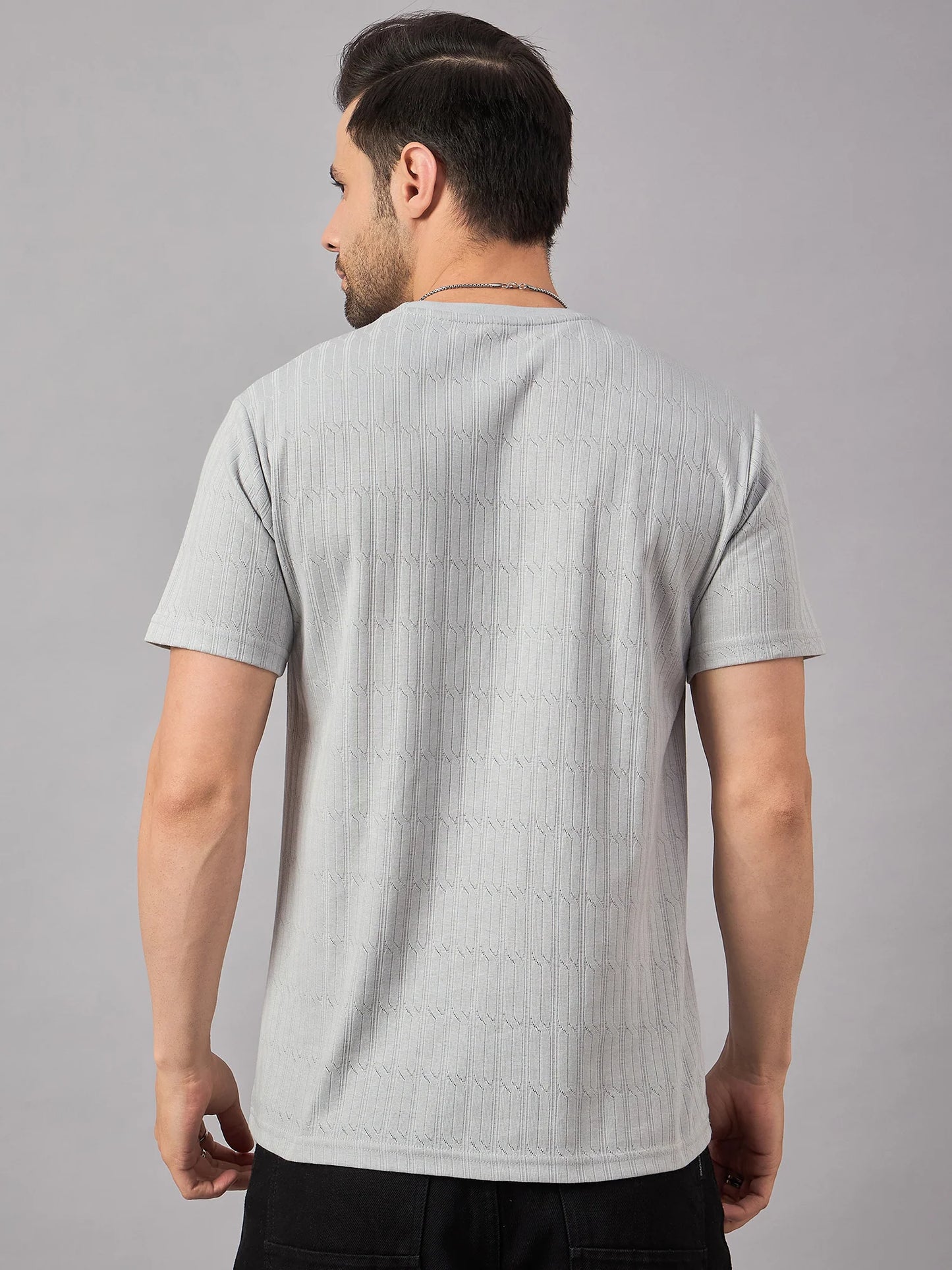 Men Textured Crew Neck T-shirt Light Grey - Reprise