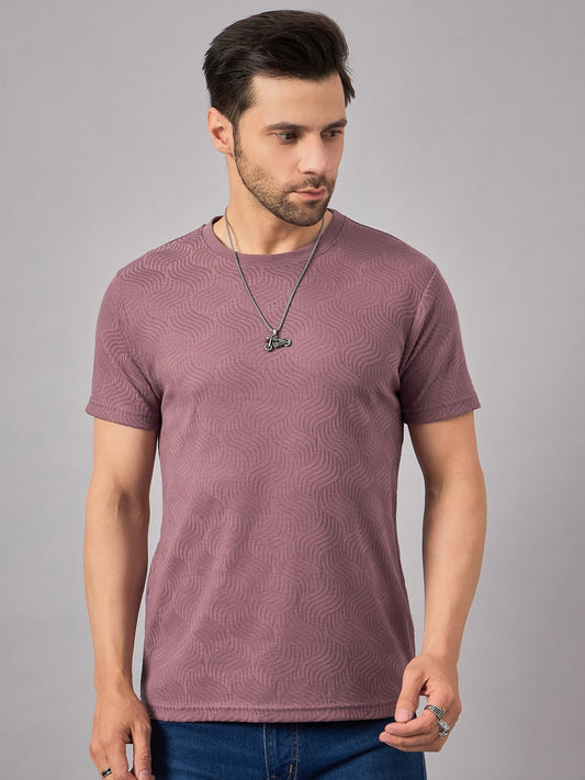 Men Textured Crew Neck T-shirt Mauve - Reprise