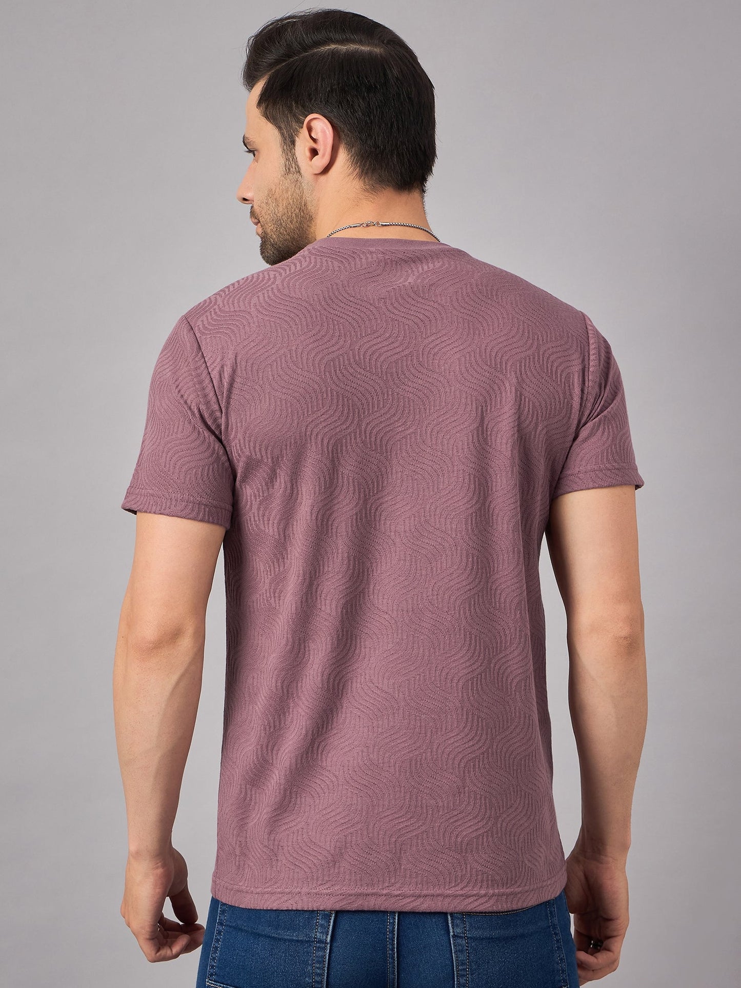 Men Textured Crew Neck T-shirt Mauve - Reprise