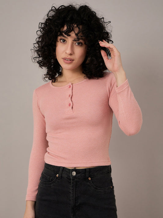 Women Pink Henley Top - Reprise