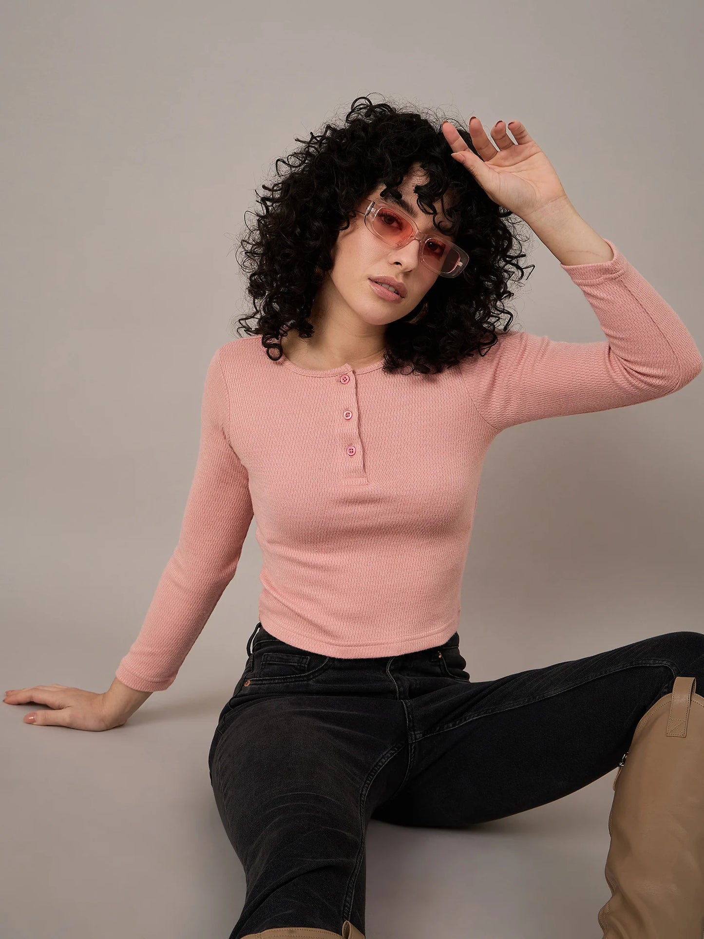 Women Pink Henley Top - Reprise