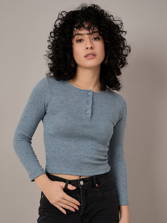 Women Blue Henley TOp - Reprise