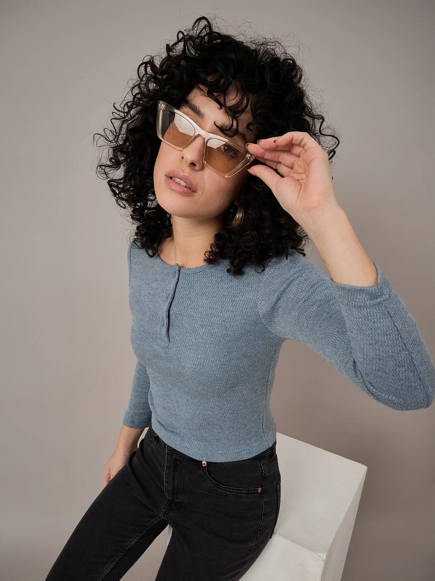 Women Blue Henley TOp - Reprise