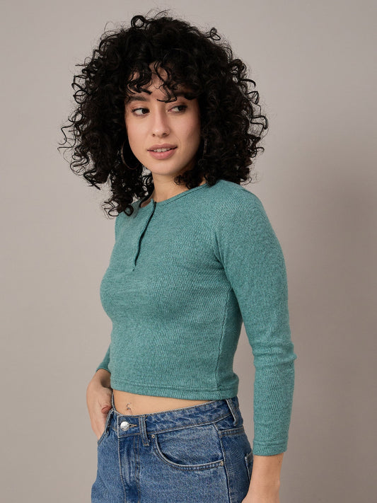 Women Green Henley Top - Reprise