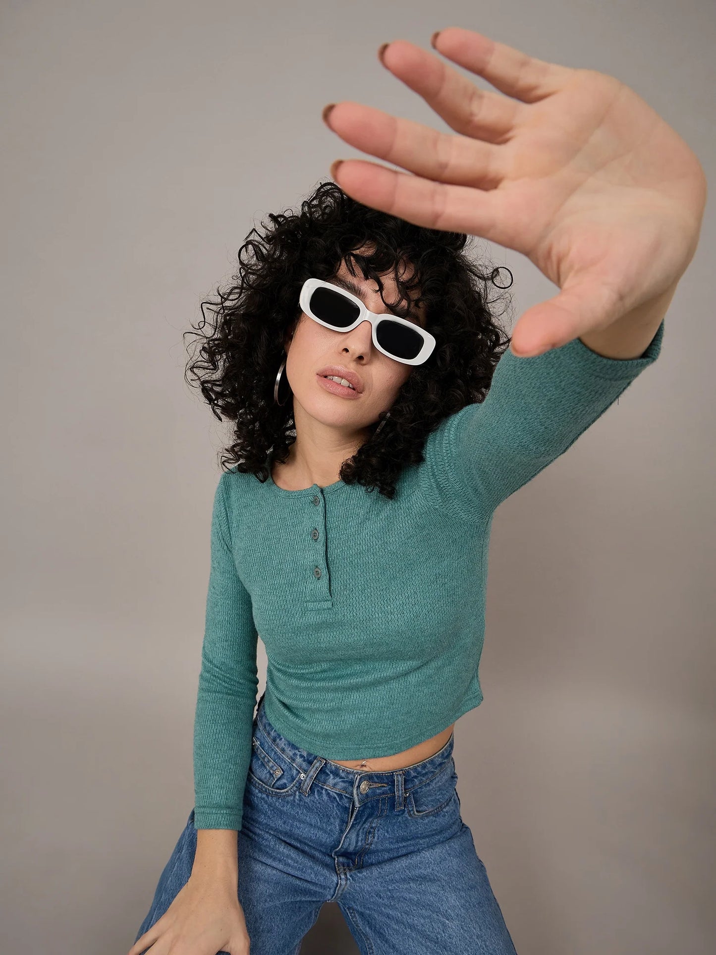 Women Green Henley Top - Reprise