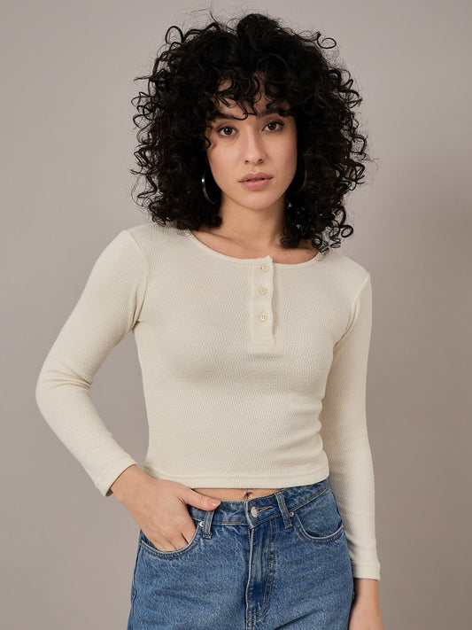 Women Off White Henley Top - Reprise