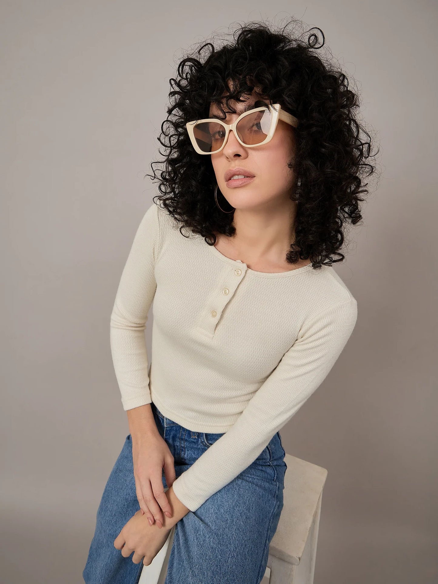 Women Off White Henley Top - Reprise