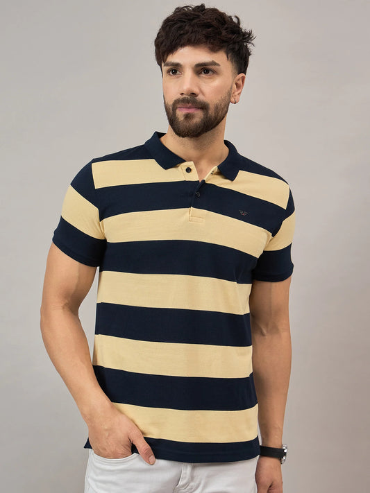 Men Yellow Striped Polo T-Shirt - Reprise