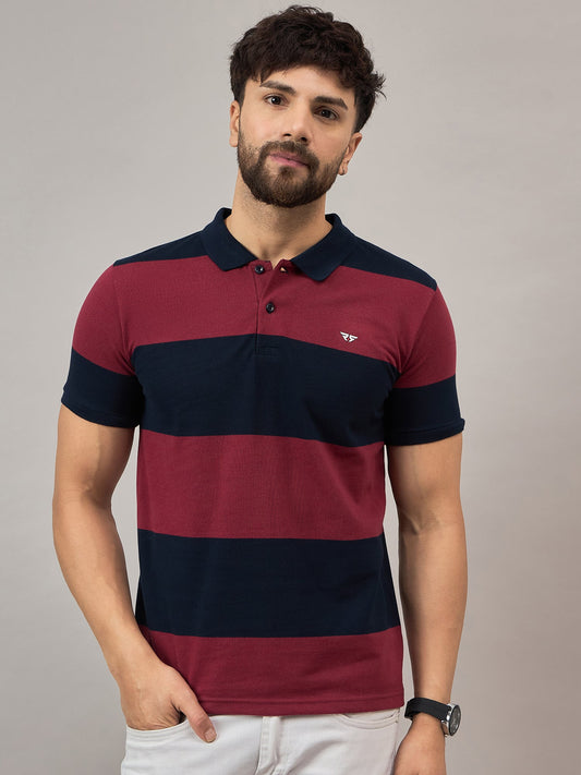 Men Maroon Striped Polo T-Shirt - Reprise