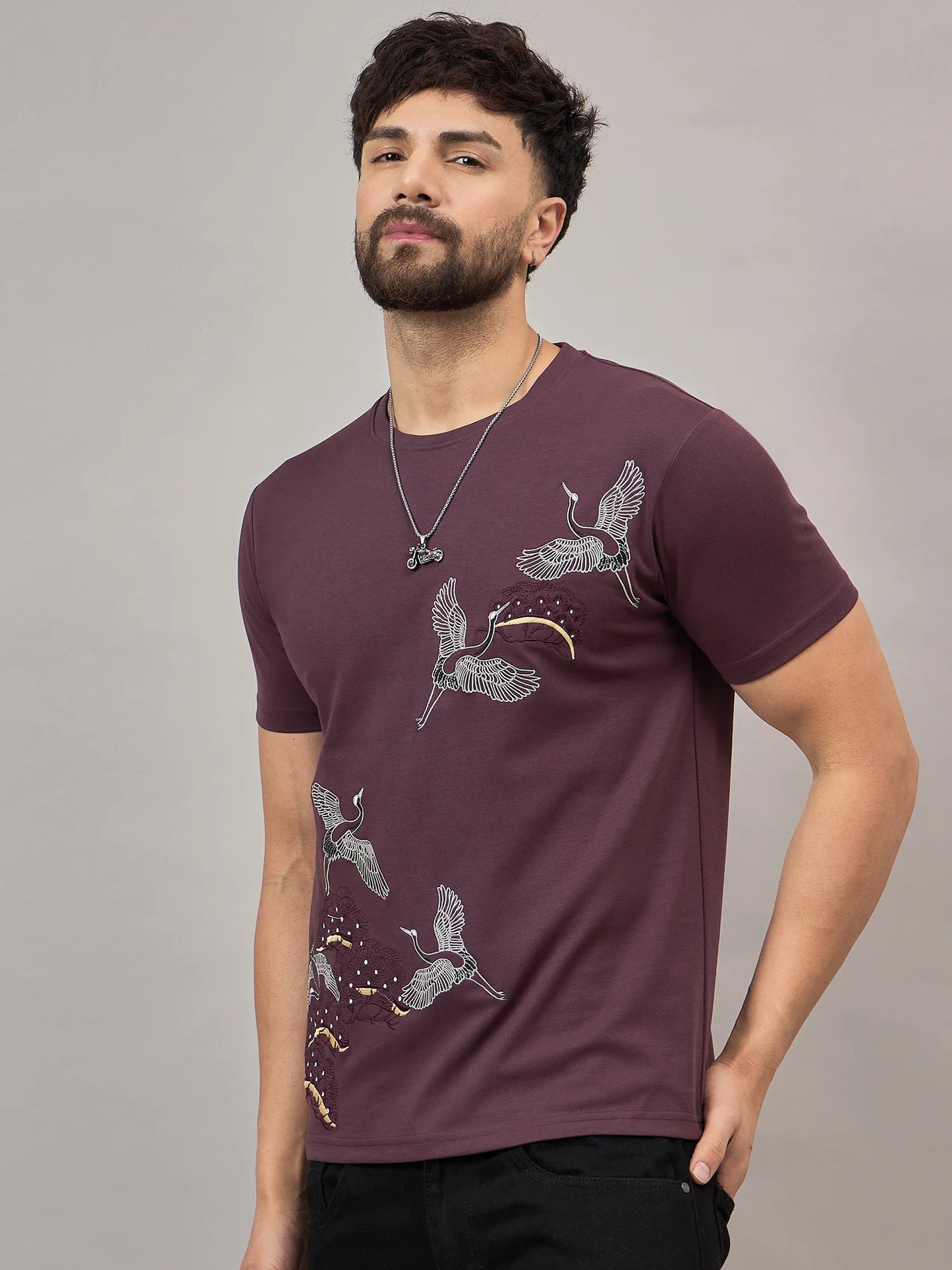 Men Printed Round Neck T-shirt Mauve - Reprise