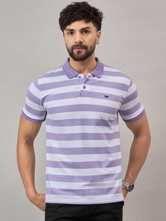 Men Lilac Striped Polo T-Shirt - Reprise