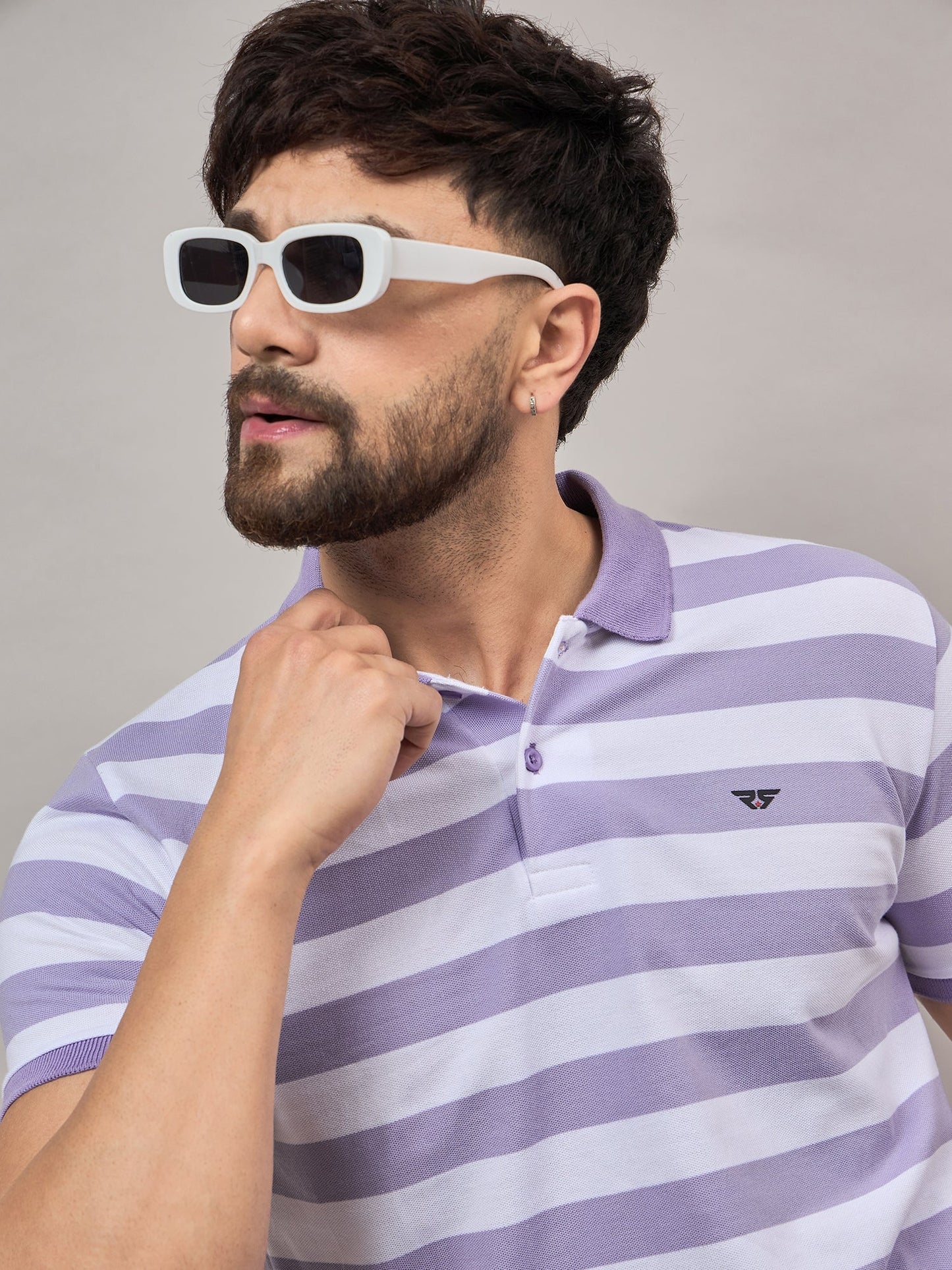 Men Lilac Striped Polo T-Shirt - Reprise