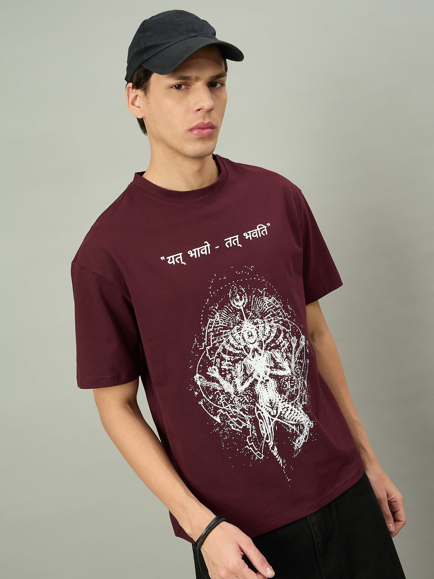 Men Summer Wine Solid Round Neck Half Sleeve Hindi Wording Tshirt