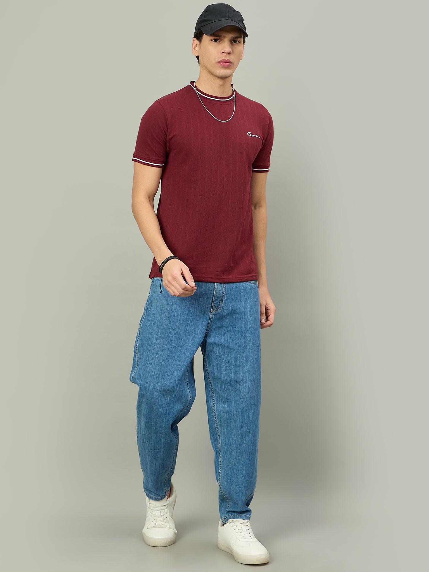 Men Summer Maroon Solid Round Neck Half Sleeve Tshirt