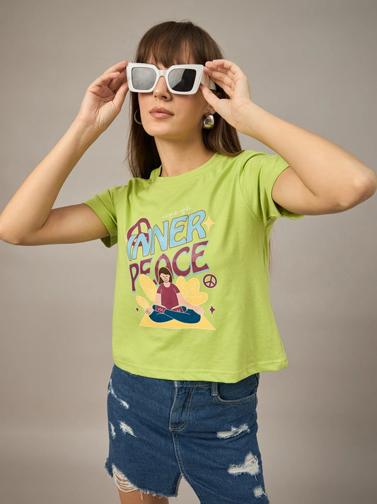 Women Printed Regular Fit T-shirt Green