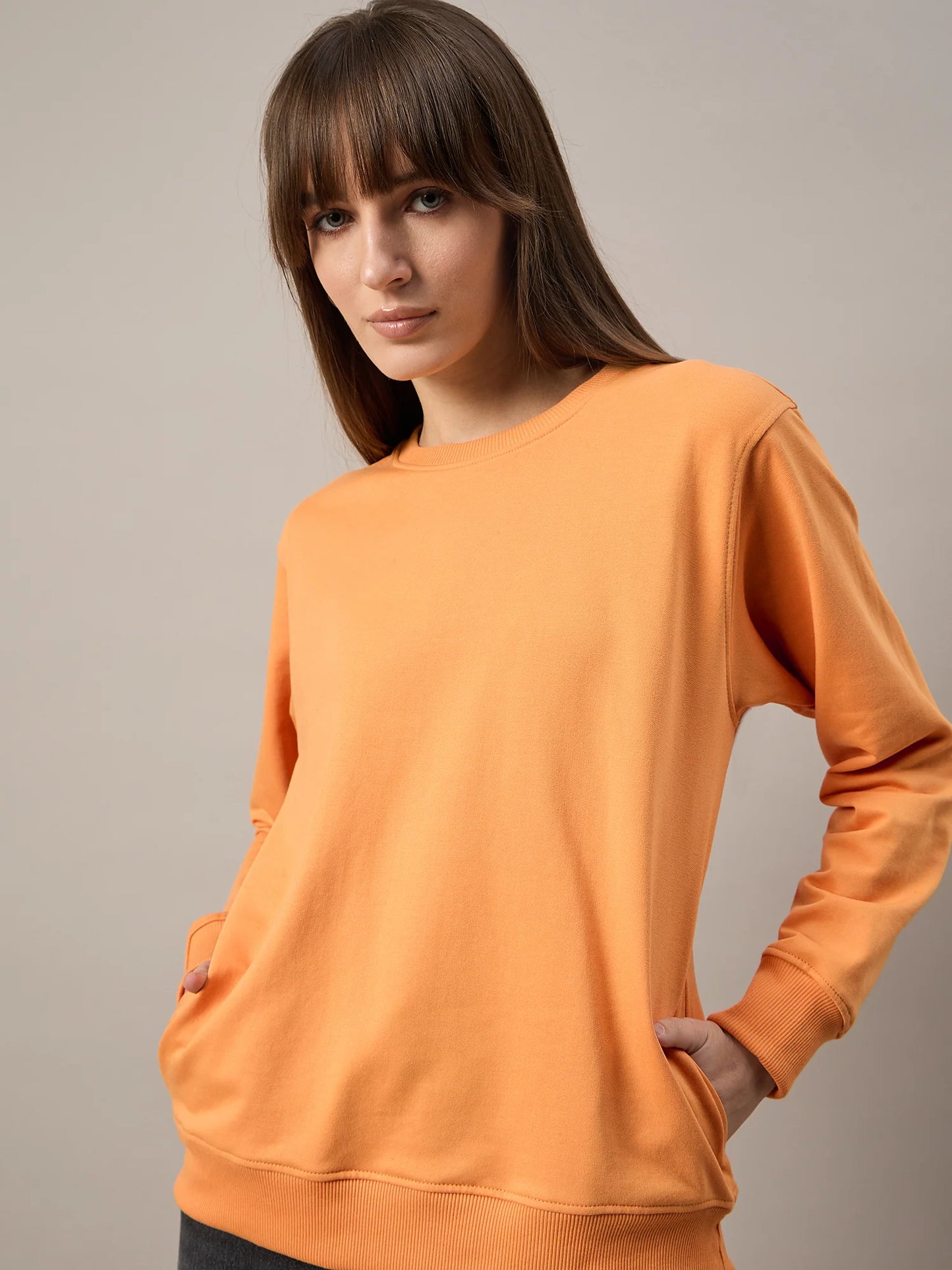 Women Orange Round Neck Sweatshirt - Reprise
