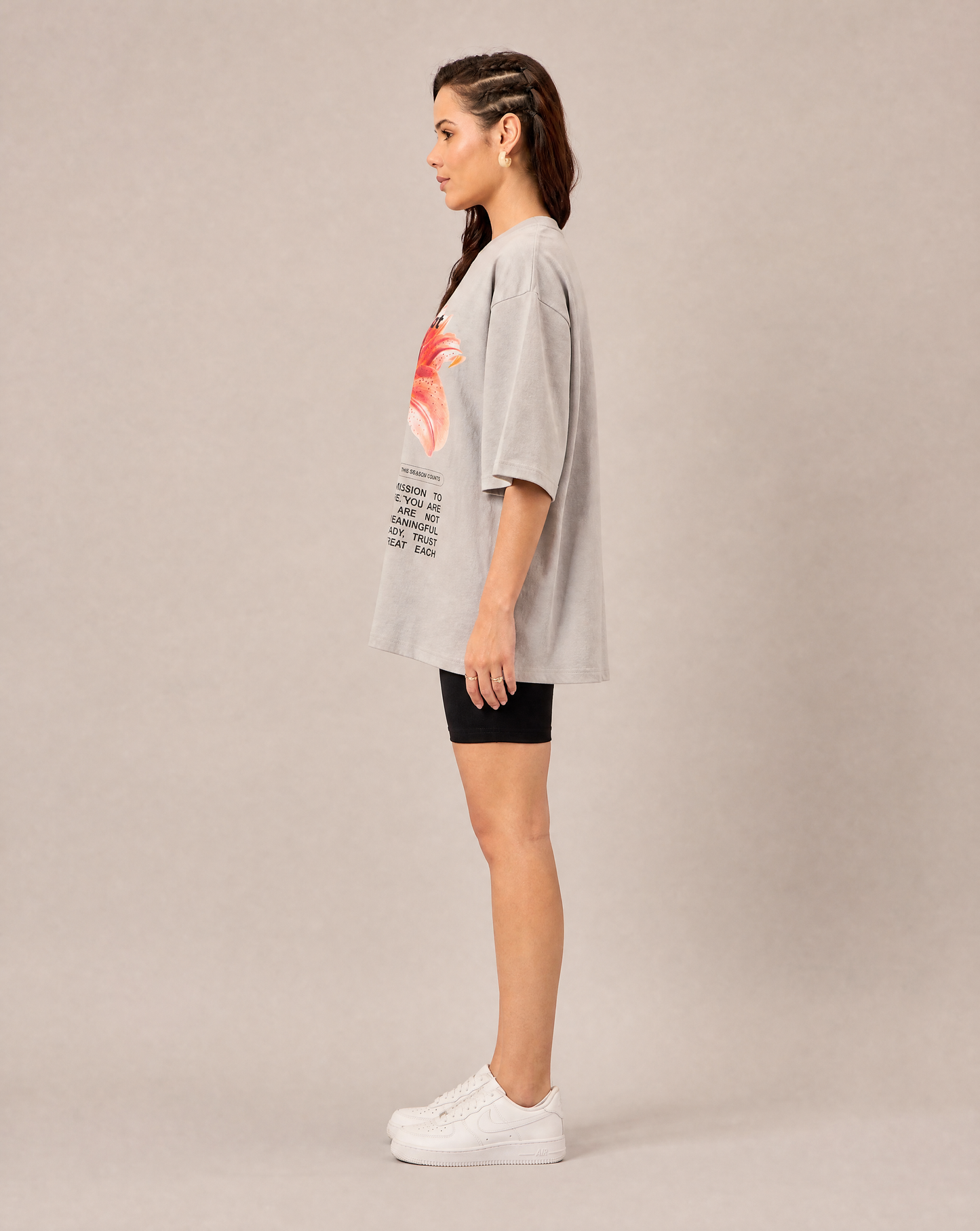 Women Oversize Round Neck T-shirt Grey
