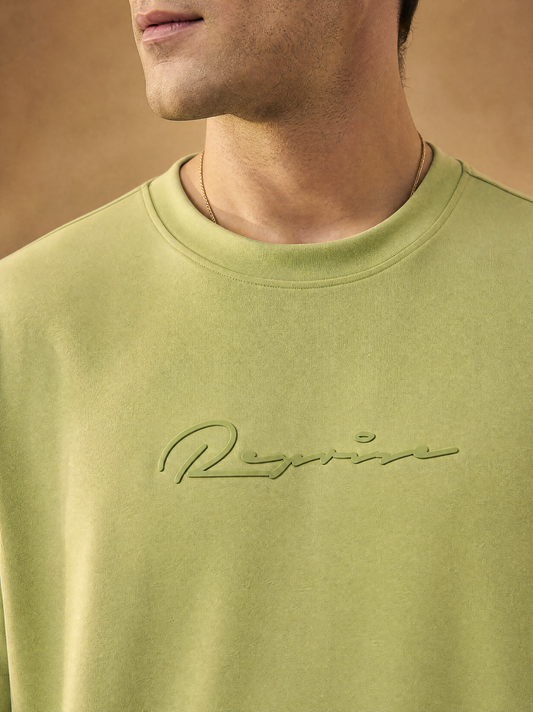 Men Oversize Printed Round Neck T-shirt Light Green - Reprise
