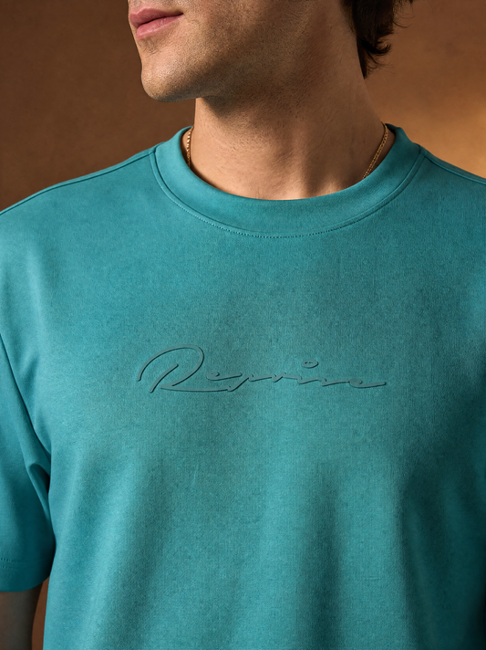 Men Oversize Printed Round Neck T-shirt Teal - Reprise