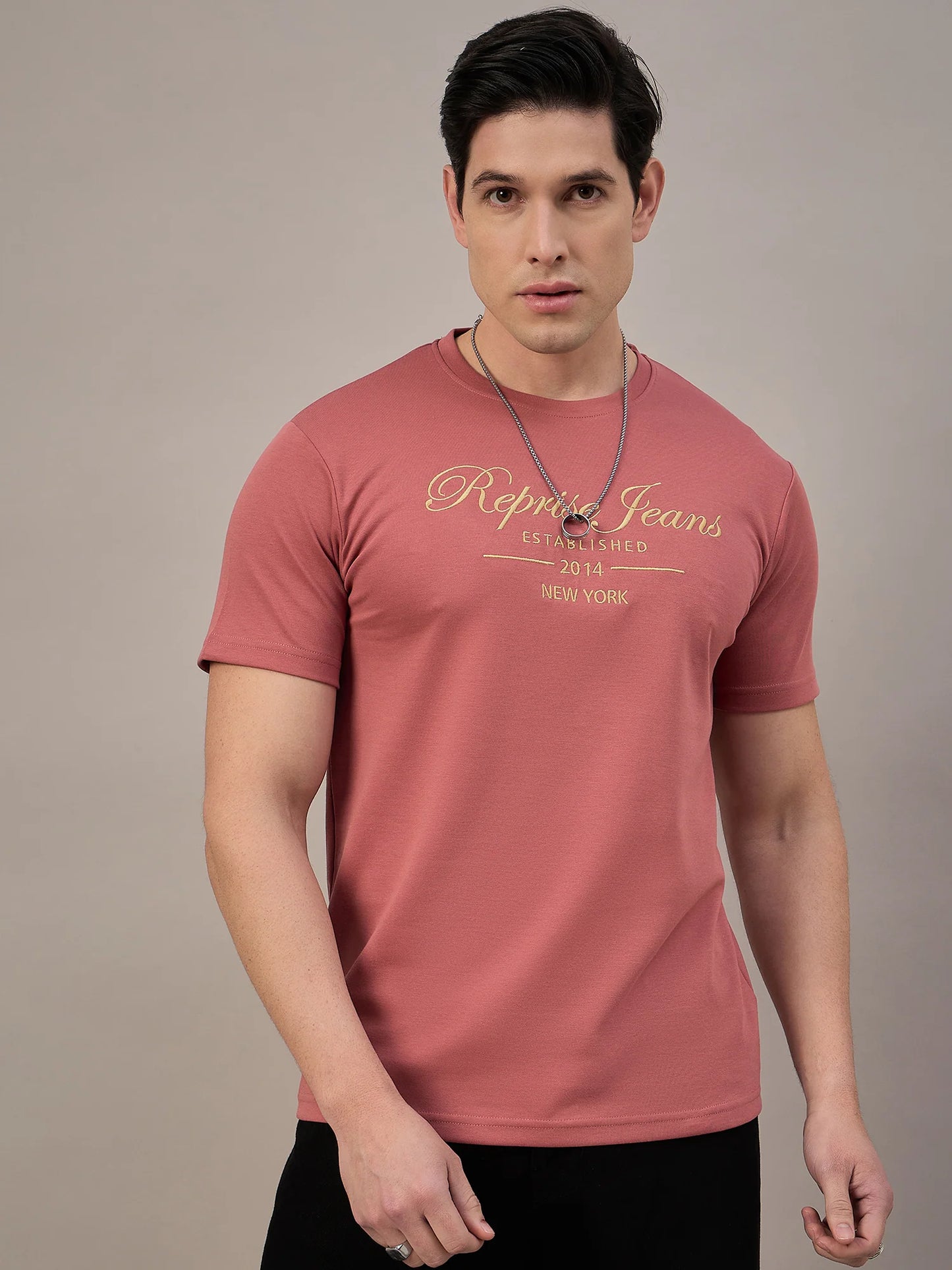 Men Printed Round Neck T-shirt Coral - Reprise