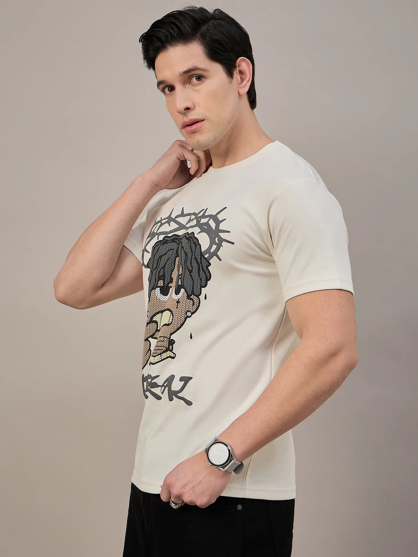 Men Printed Round Neck T-shirt off White - Reprise