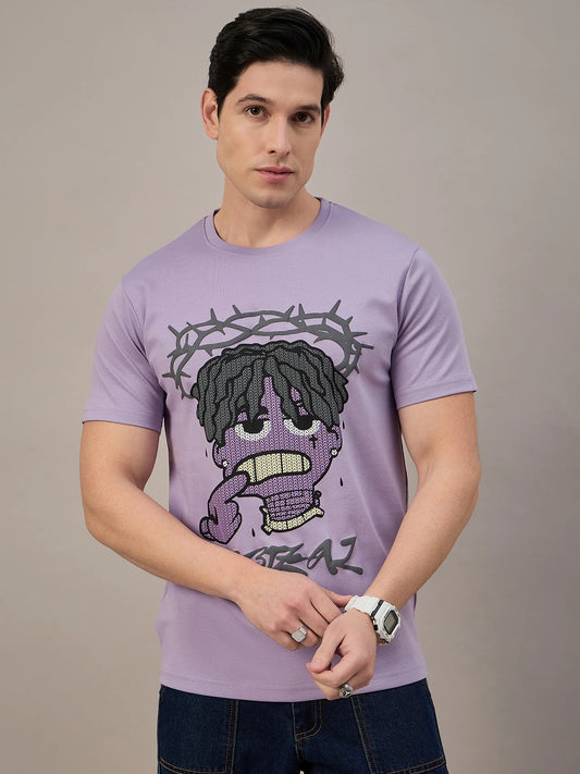 Men Printed Round Neck T-shirt Lilac - Reprise