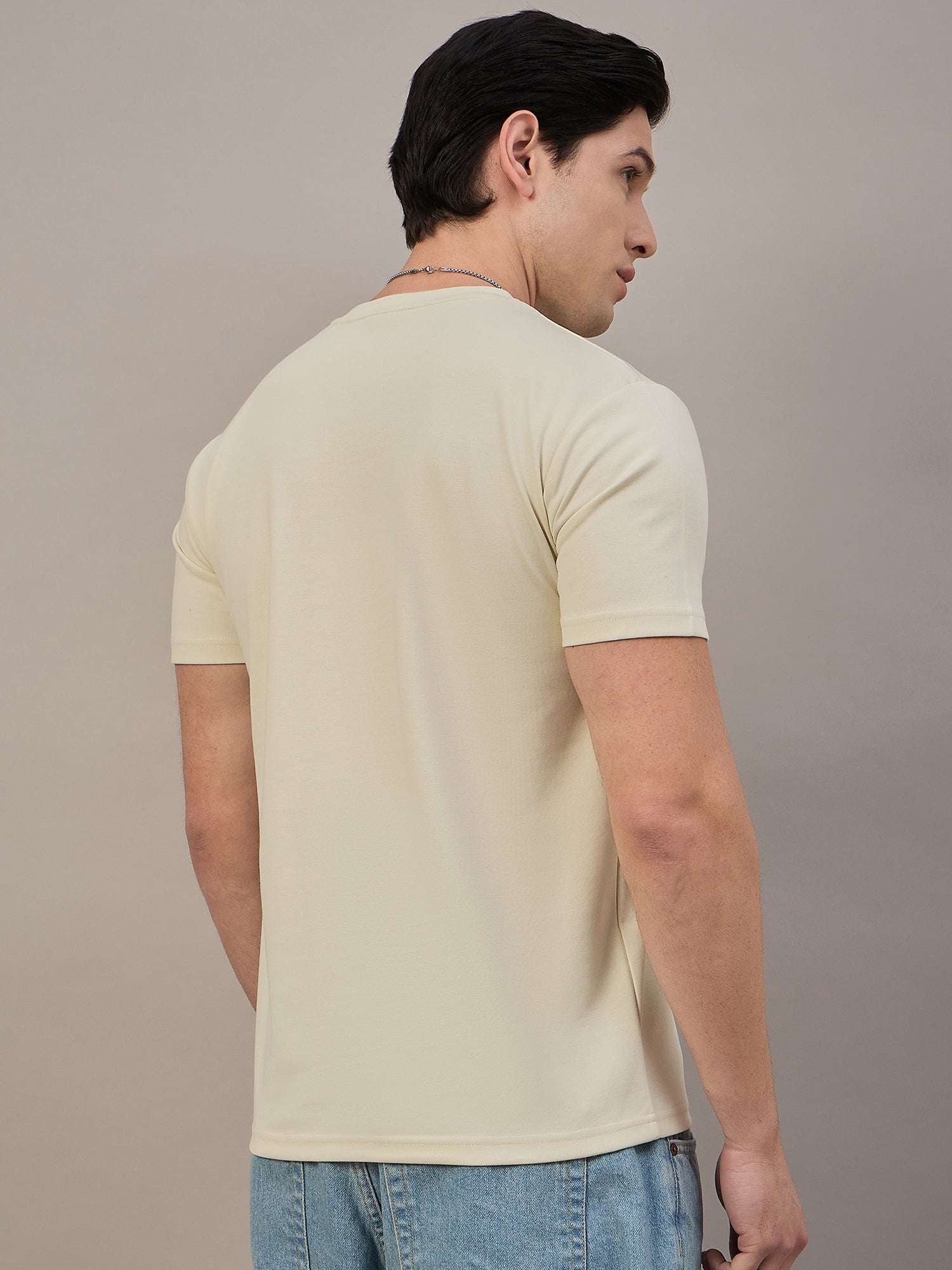 Mens Round Neck T-shirt Cream