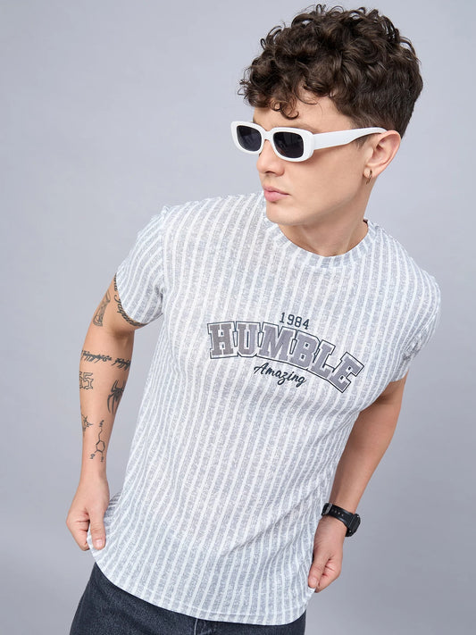 Mens Striped T-shirt Light Grey