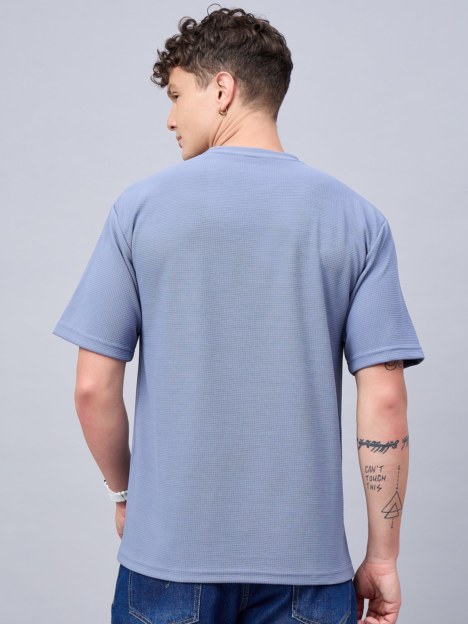 Men Oversized Round Neck Drop Shoulder T-shirt Blue