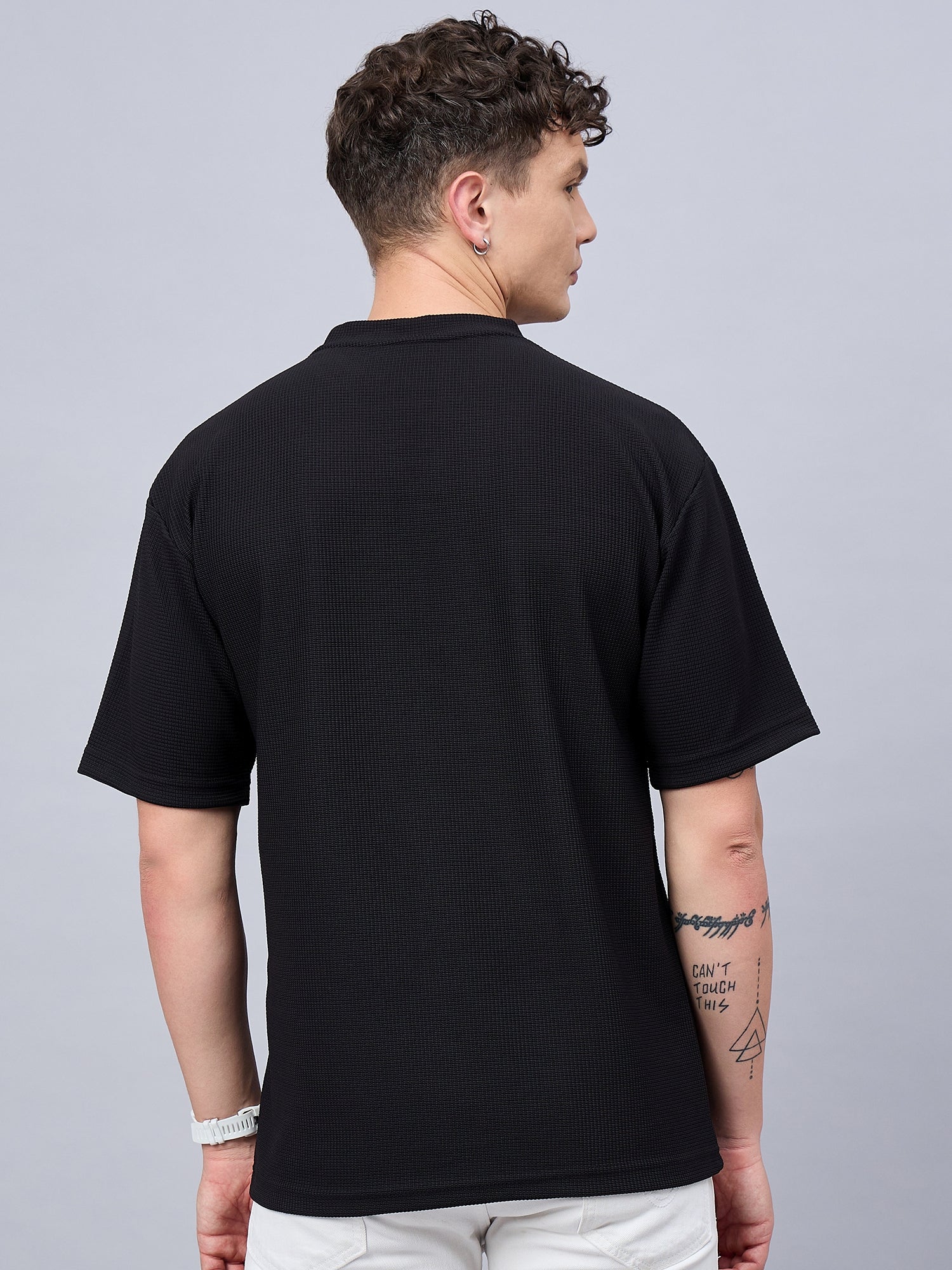 Men Oversized Round Neck Drop Shoulder T-shirt Black
