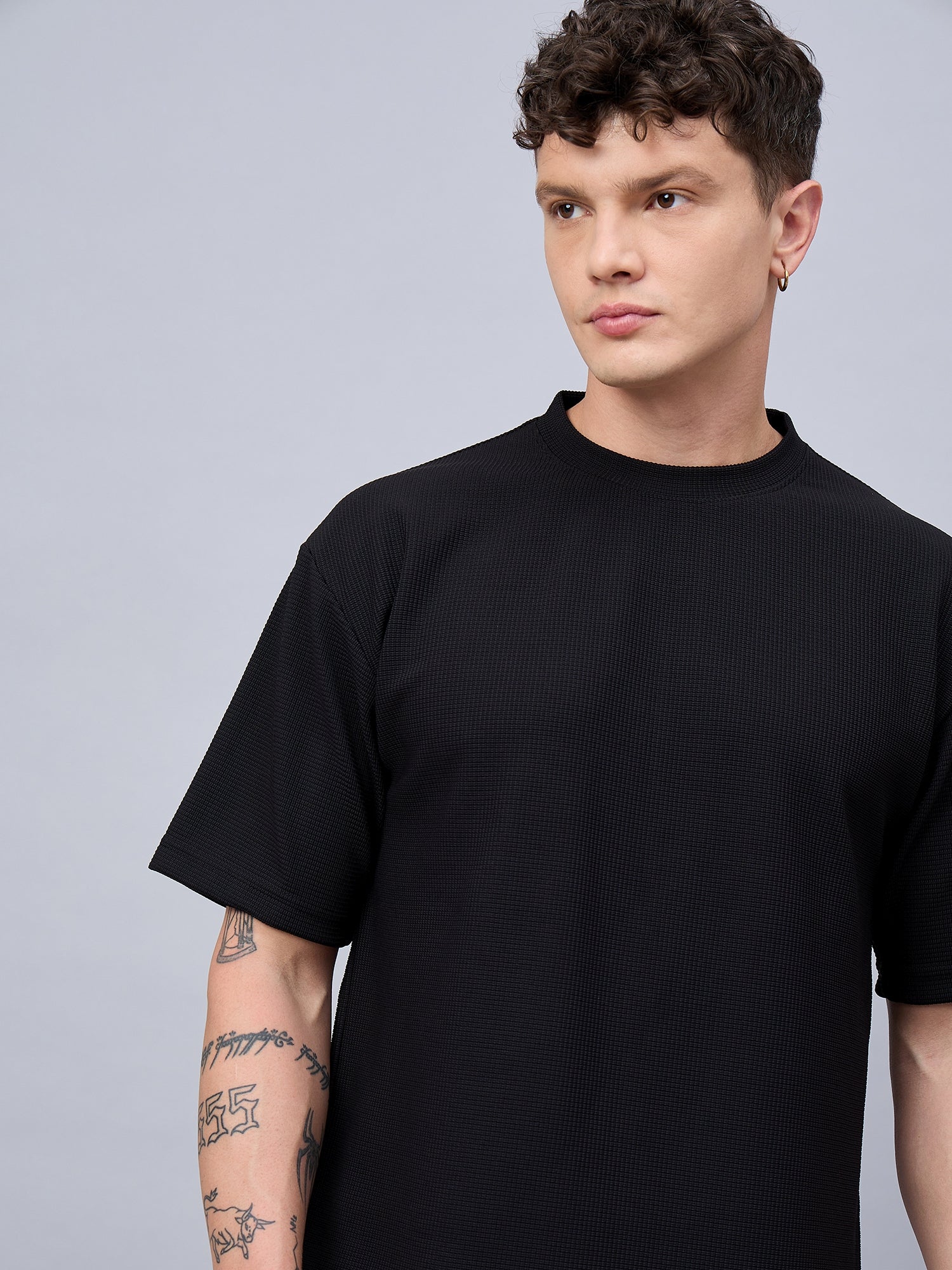 Men Oversized Round Neck Drop Shoulder T-shirt Black