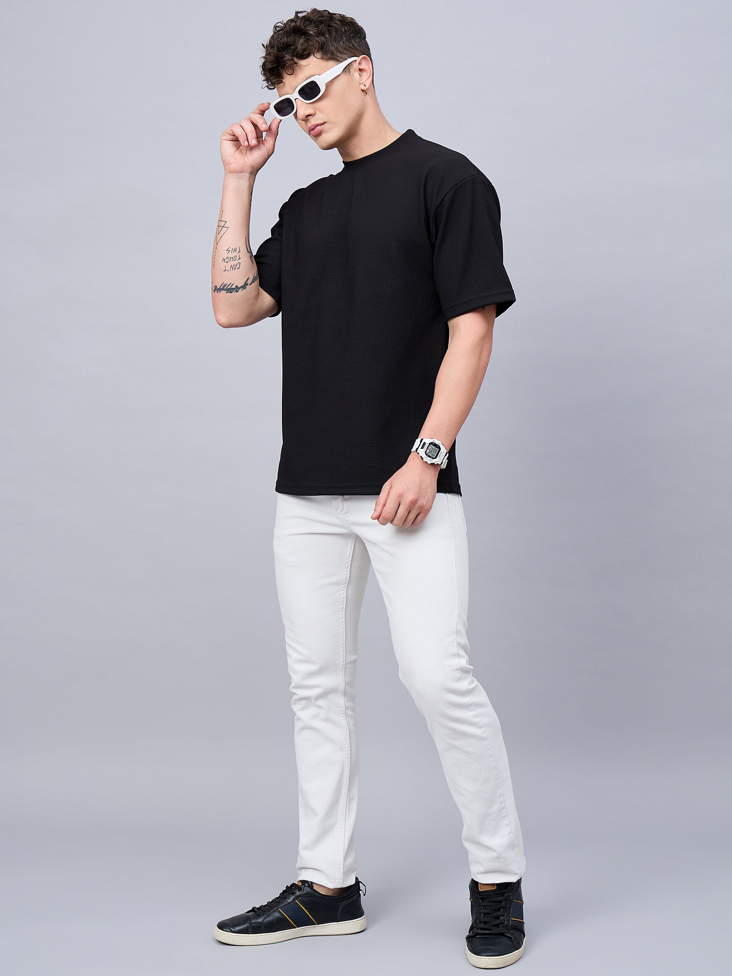 Men Oversized Round Neck Drop Shoulder T-shirt Black